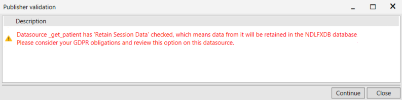 Picture showing the Request Data Warning. 